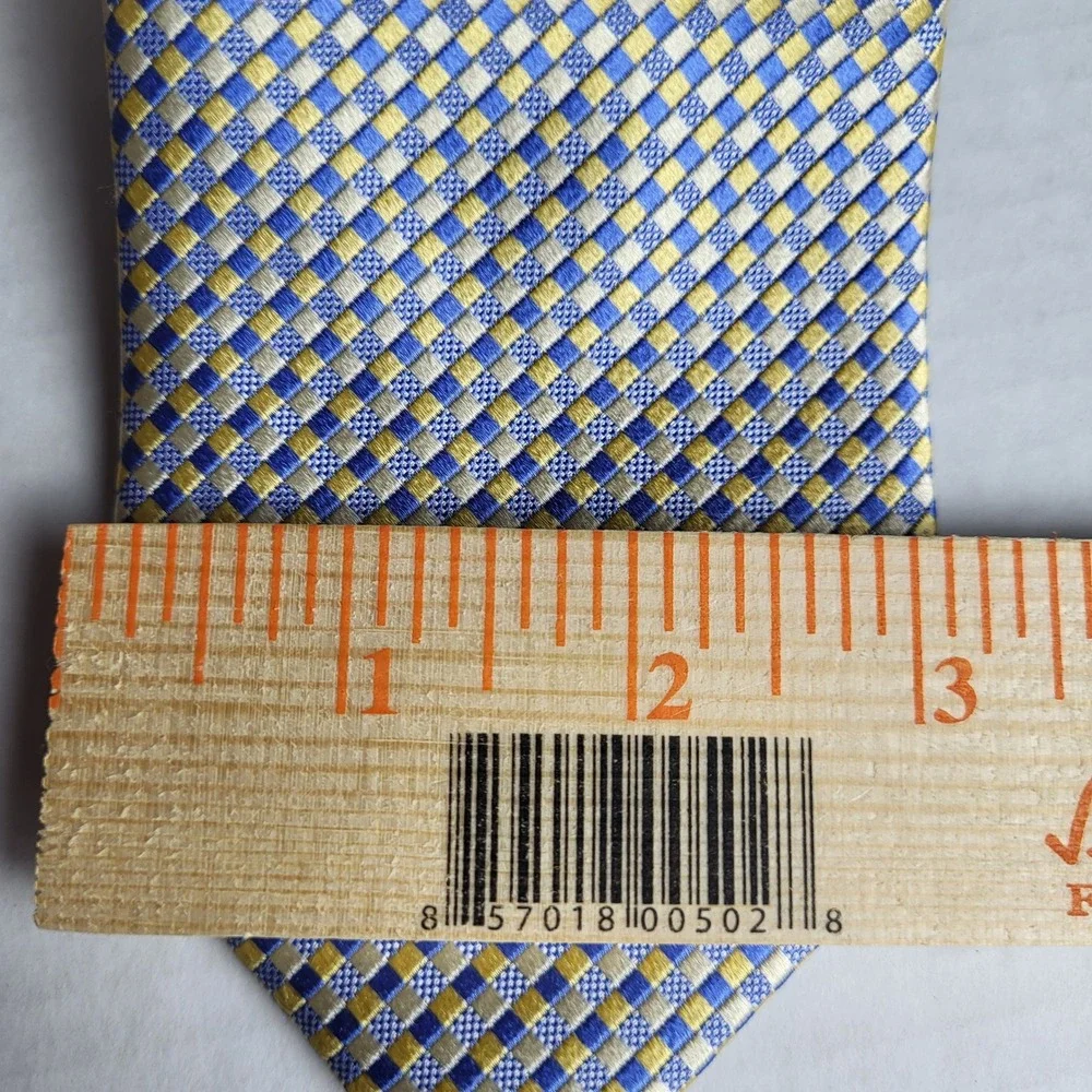 Michael Kors Blue Gold Checkered Silk Necktie Formal Business‎ Accessory